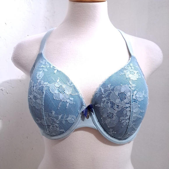 Victoria secret | Elegant Lace Blue Bra cross back straps 34DD - Picture 2 of 8